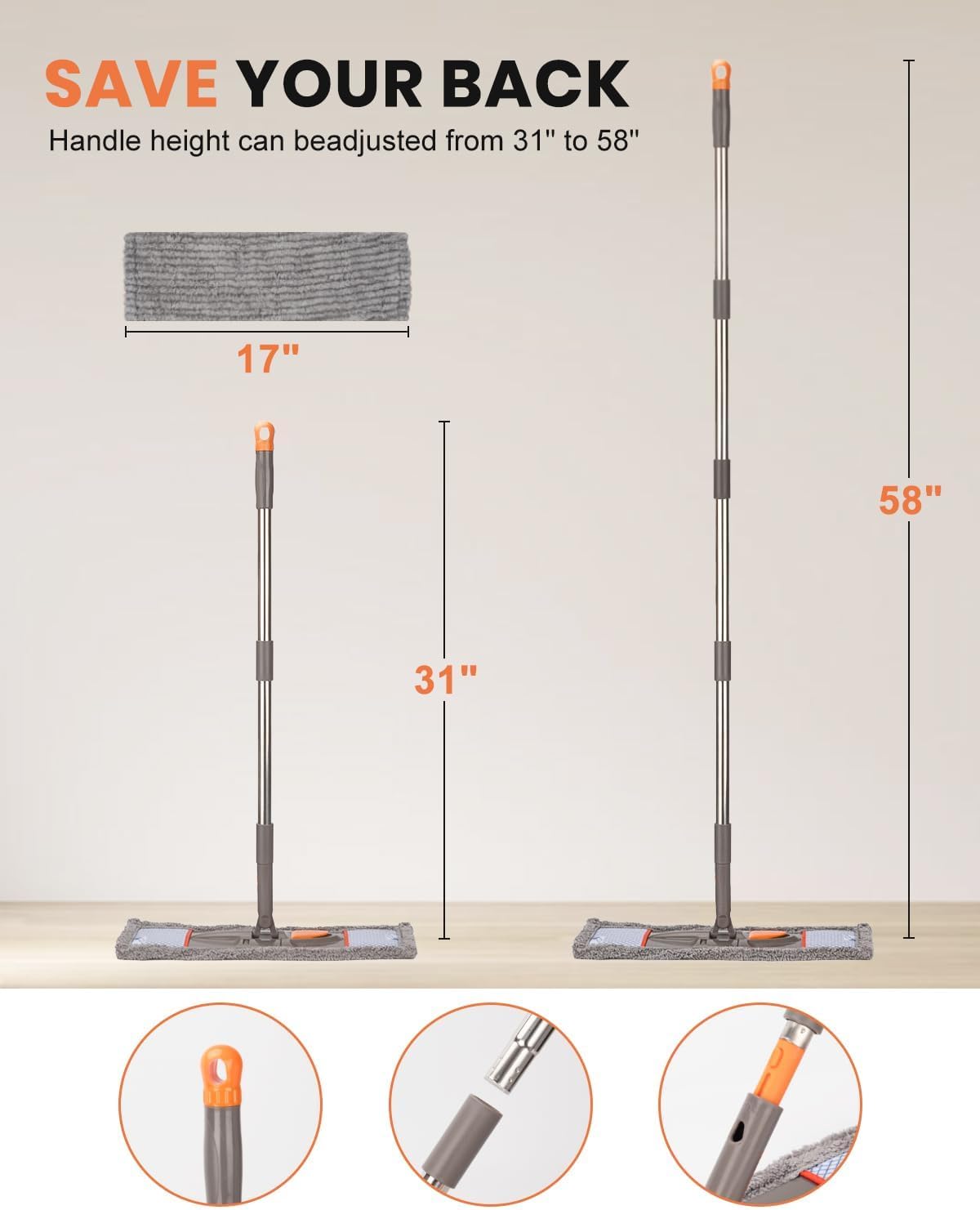 Microfiber Mops for Floor Cleaning,Flat Floor Mop with 2 Reusable Washable Pads,Wet Dry Mop for Hardwood, Vinyl, Laminate, Tile Floor Cleaning Gray
