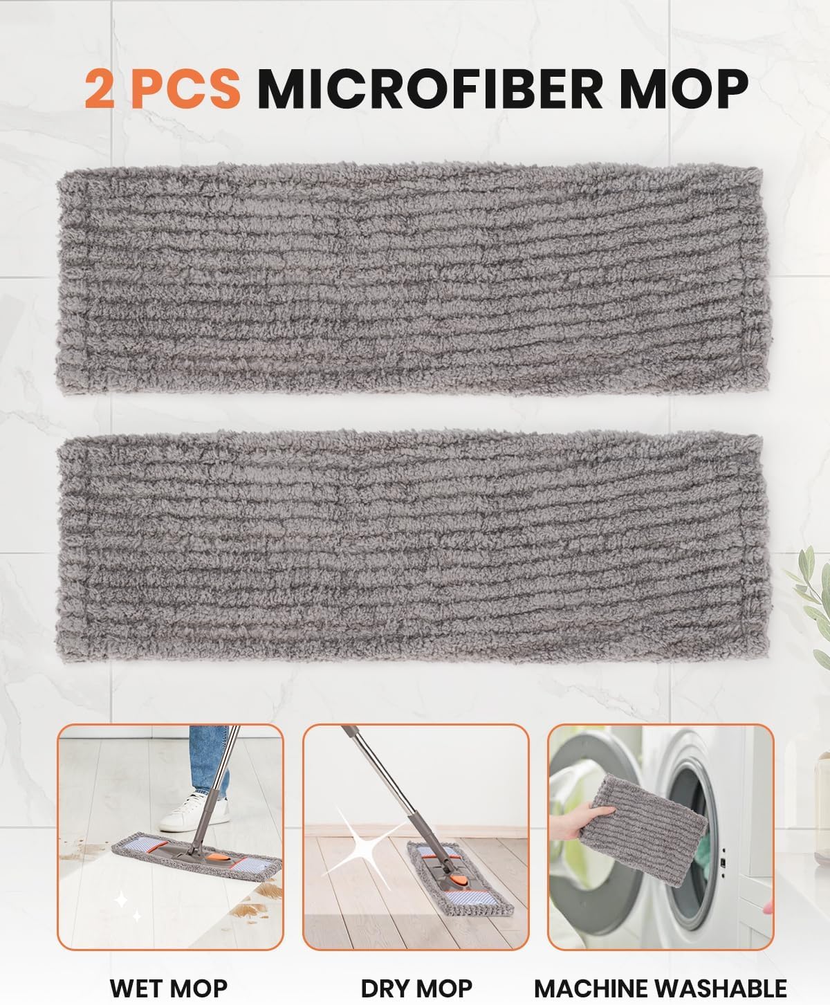Microfiber Mops for Floor Cleaning,Flat Floor Mop with 2 Reusable Washable Pads,Wet Dry Mop for Hardwood, Vinyl, Laminate, Tile Floor Cleaning Gray