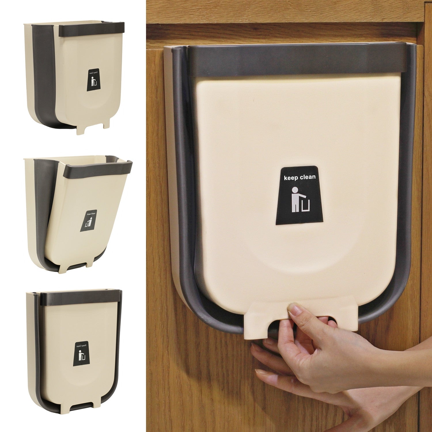 Trash Can 2.3Gallon for Kitchen Bathroom Outdoor - Brown Khaki