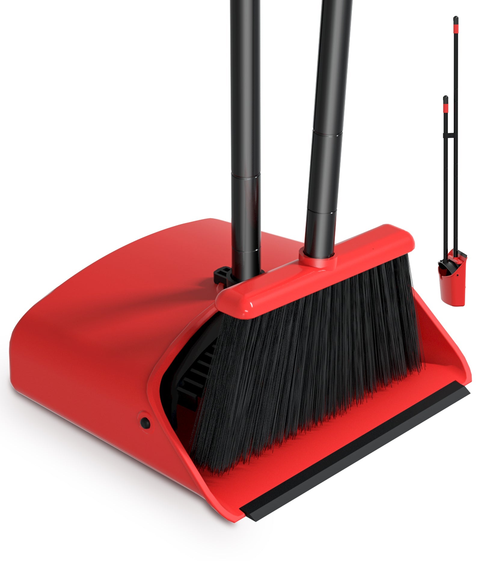 SONCAL Broom and Dustpan Set,Extendable 52" Brooms for Sweeping Indoor Broom with Dustpan Combo Set for Home Kitchen Office Lobby Floor Standing Dust Pan-Red&Black