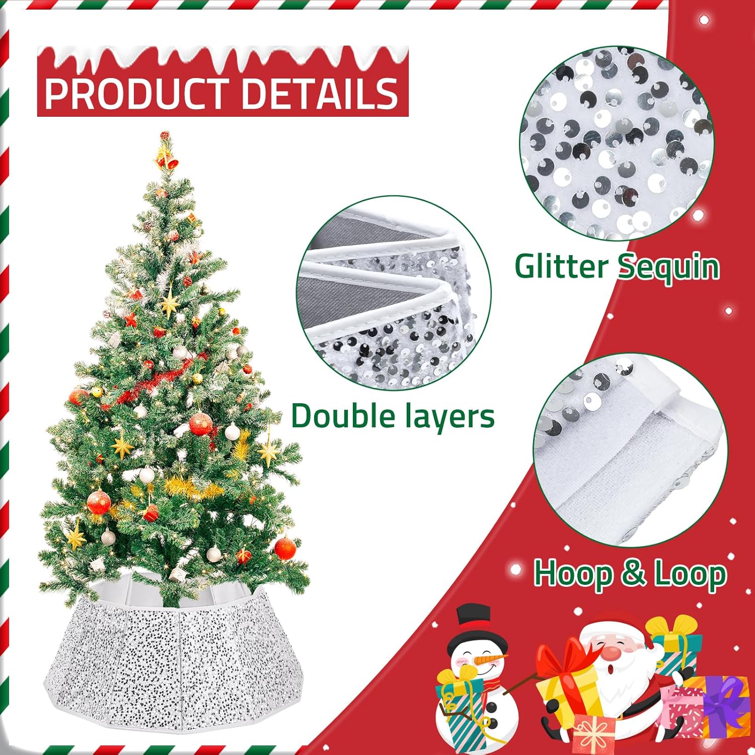 Sequin Christmas Tree Collar 31.5inch,Tree Skirt for Halloween Christmas Decoration 12-Sided Xmas Tree Base Cover(Silver)