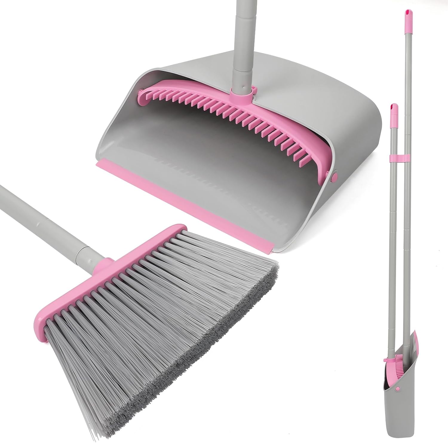 Pink Broom with Dustpan Combo Set,52" Brooms for Sweeping Indoor Broom and Dustpan Set for Home Kitchen Office Lobby Floor Standing Dust Pan