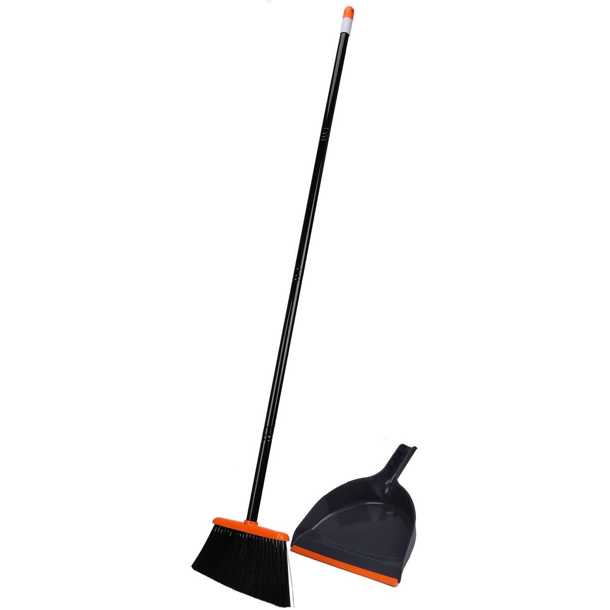 TreeLen Angle Broom and Dustpan Set, Dust Pan Snaps on Broom Handles Orange