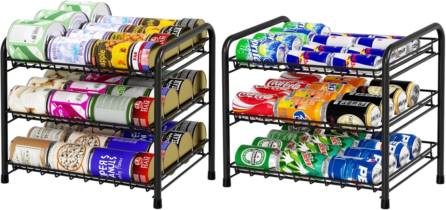 Pack of 2 Can Storage Organizer Pantry, Canned Food Organizers for Kitchen Dispenses 72 Cans-Black