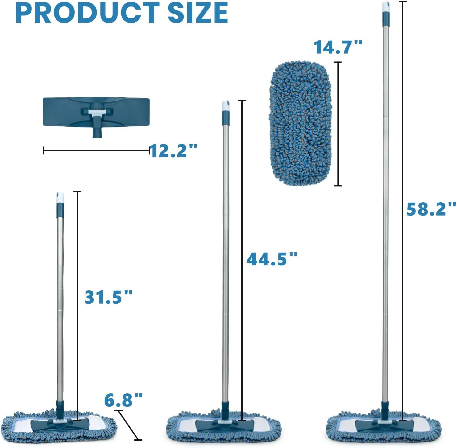 MAVRIZ Microfiber Mops for Floor Cleaning Wet and Dry Mop with 58" Long Handle, Washable Mop Pad 360° Rotating Flat Mop for Hardwood, Laminate, Tile Floor