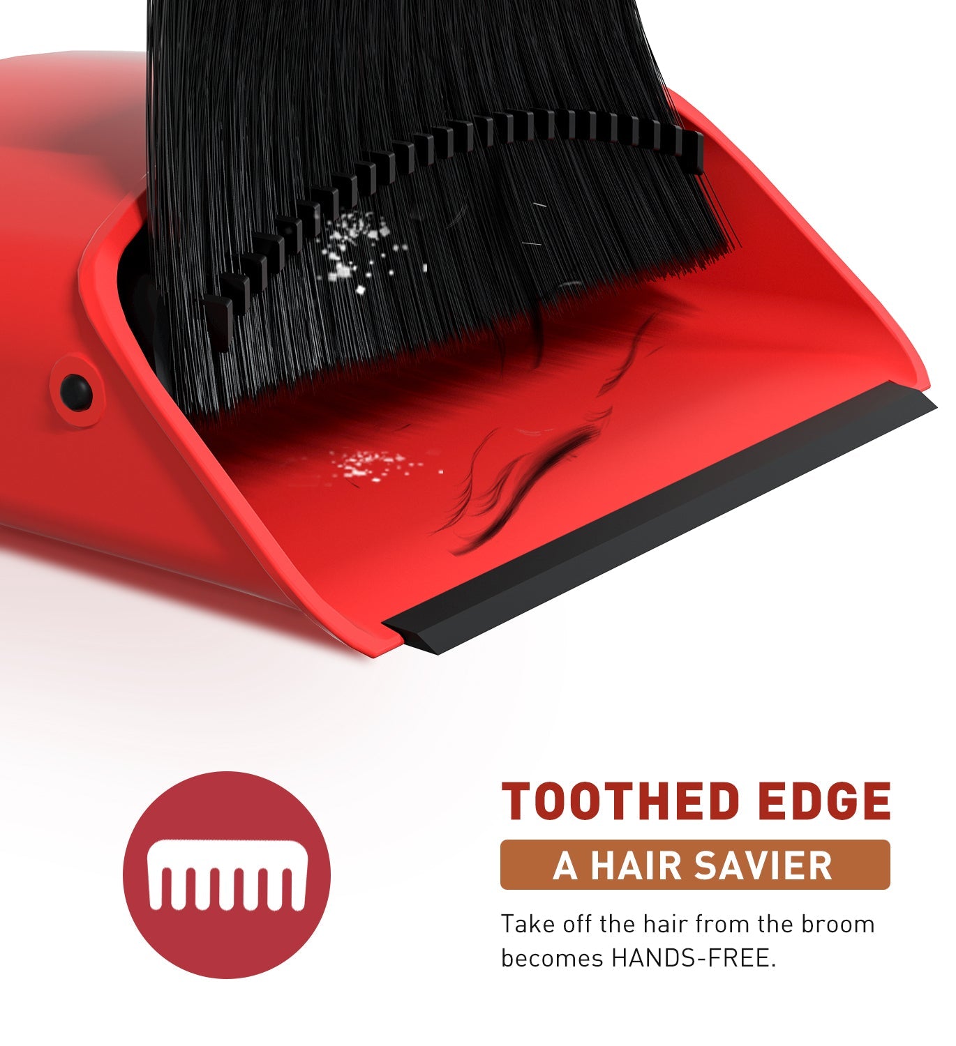 SONCAL Broom and Dustpan Set,Extendable 52" Brooms for Sweeping Indoor Broom with Dustpan Combo Set for Home Kitchen Office Lobby Floor Standing Dust Pan-Red&Black