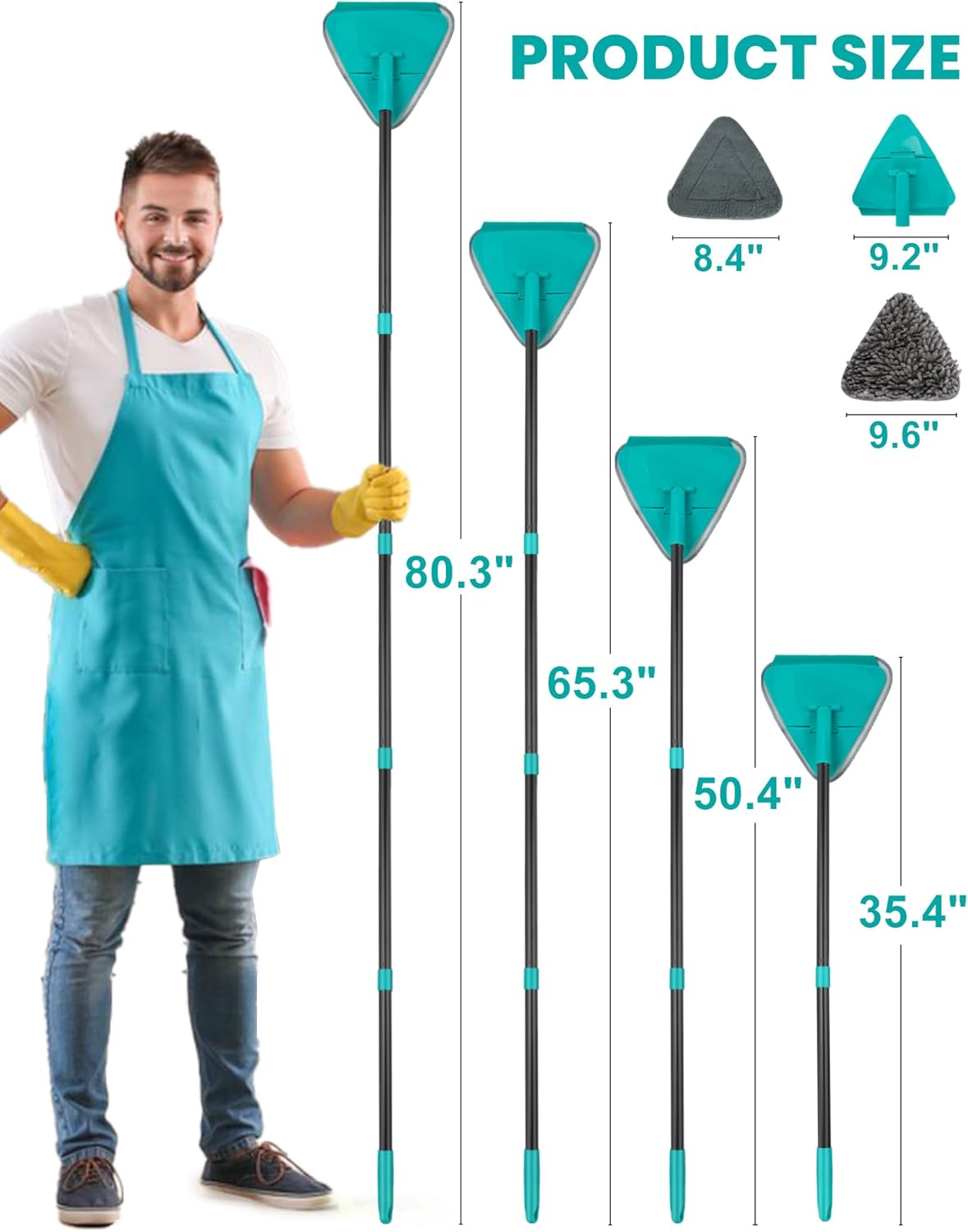 Wall Mop with 80" Long Handle Baseboard Cleaner Tool with 6 Replacement Microfiber Chenille Pads 360° rotatable Wall Cleaner Mop for Ceiling Window Floor