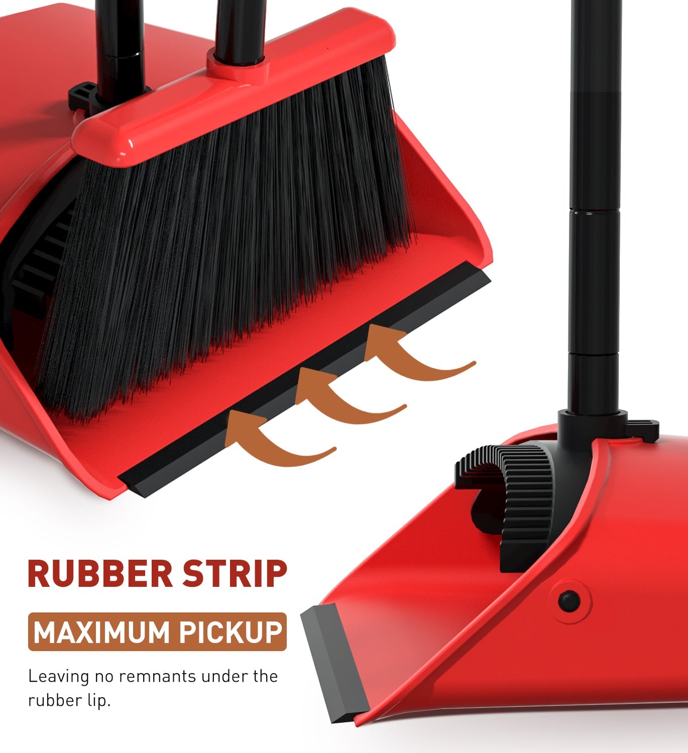 SONCAL Broom and Dustpan Set,Extendable 52" Brooms for Sweeping Indoor Broom with Dustpan Combo Set for Home Kitchen Office Lobby Floor Standing Dust Pan-Red&Black