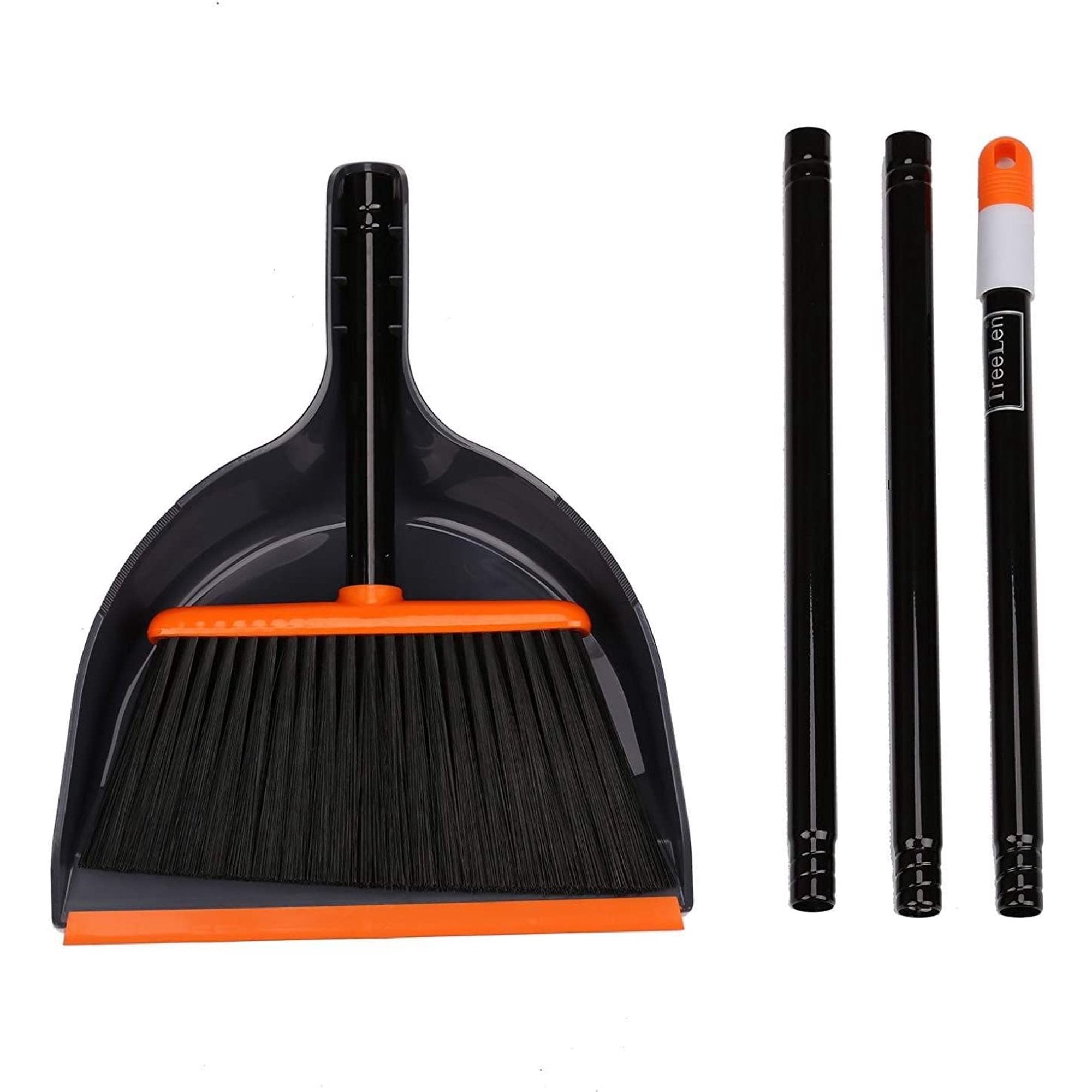 TreeLen Angle Broom and Dustpan Set, Dust Pan Snaps on Broom Handles Orange