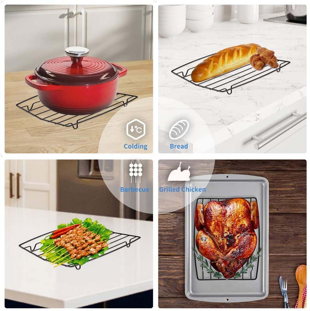 TreeLen Roasting Rack for Roasting Pan,Baking Rack for Cooking, Roasting, Cooling and Grilling,V Shape Non-Stick Wire Rack,10×8 inches Black