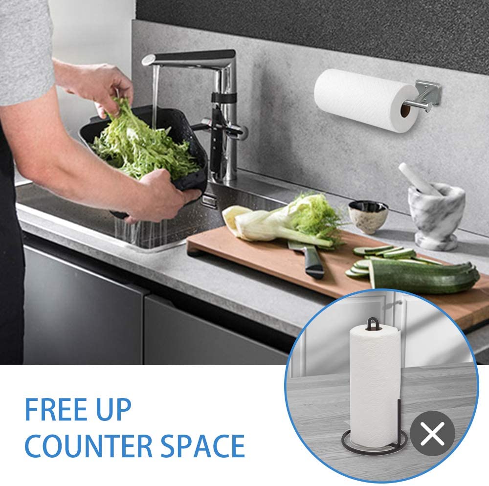 Paper Towel Holder Under Cabinet Mount Hanging Paper Towel Roll Dispenser Wall Mounted Storage Mega Rolls-Nickel