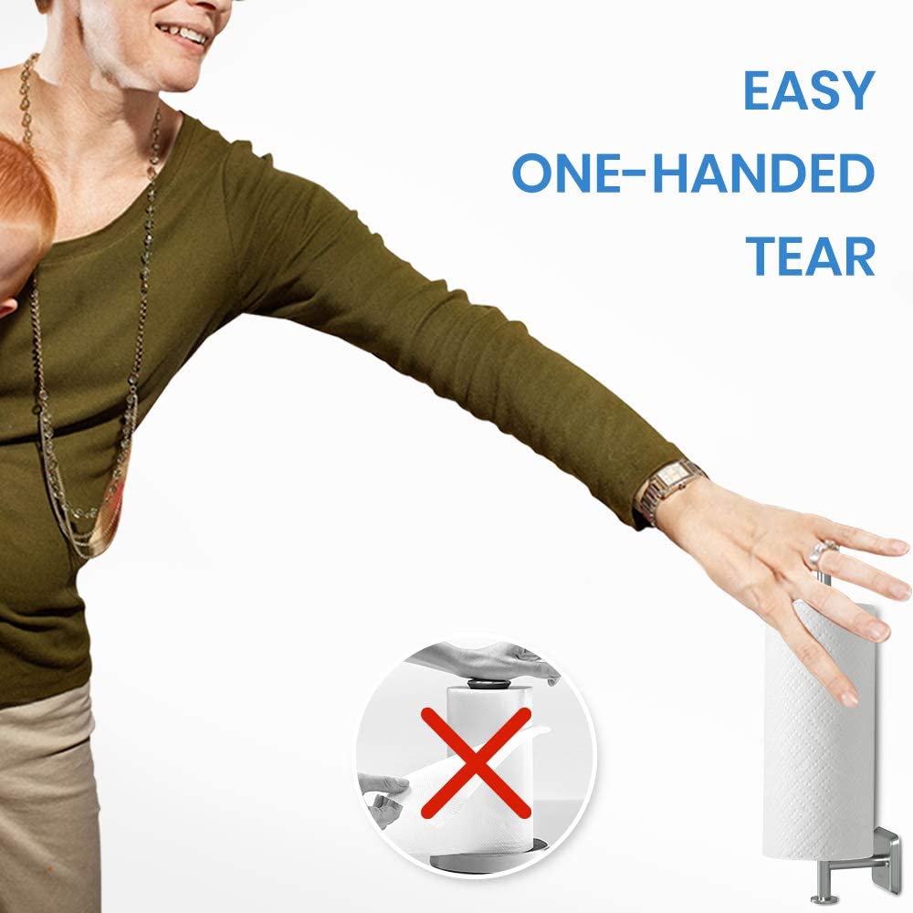 Paper Towel Holder Under Cabinet Mount Hanging Paper Towel Roll Dispenser Wall Mounted Storage Mega Rolls-Nickel