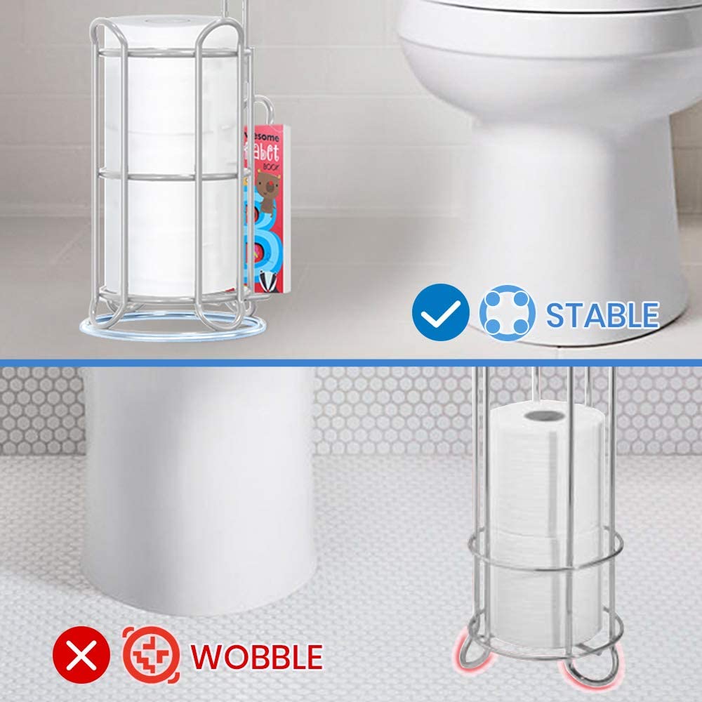 TreeLen Toilet Paper Holder Stand Tissue Holder for Bathroom Freestanding with Shelf Storage Mega Rolls//Phone/Wipe/Tablet/Books-Silver Gray