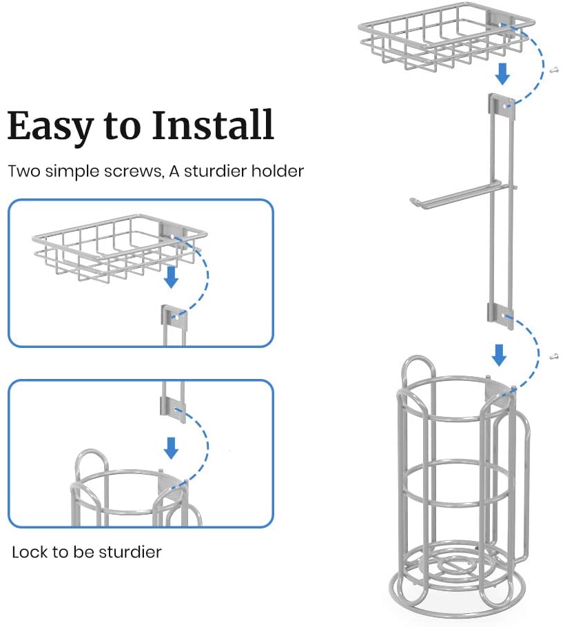 TreeLen Toilet Paper Holder Stand Tissue Holder for Bathroom Freestanding with Shelf Storage Mega Rolls//Phone/Wipe/Tablet/Books-Silver Gray