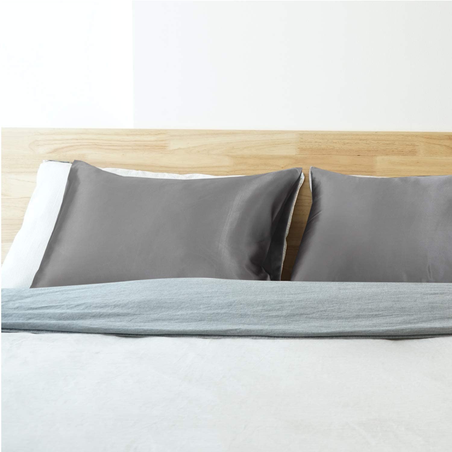 Satin Pillowcase for Hair and Skin, 2-Pack Pillow Cases - Satin Pillow Covers with Envelope Closure, Dark Grey