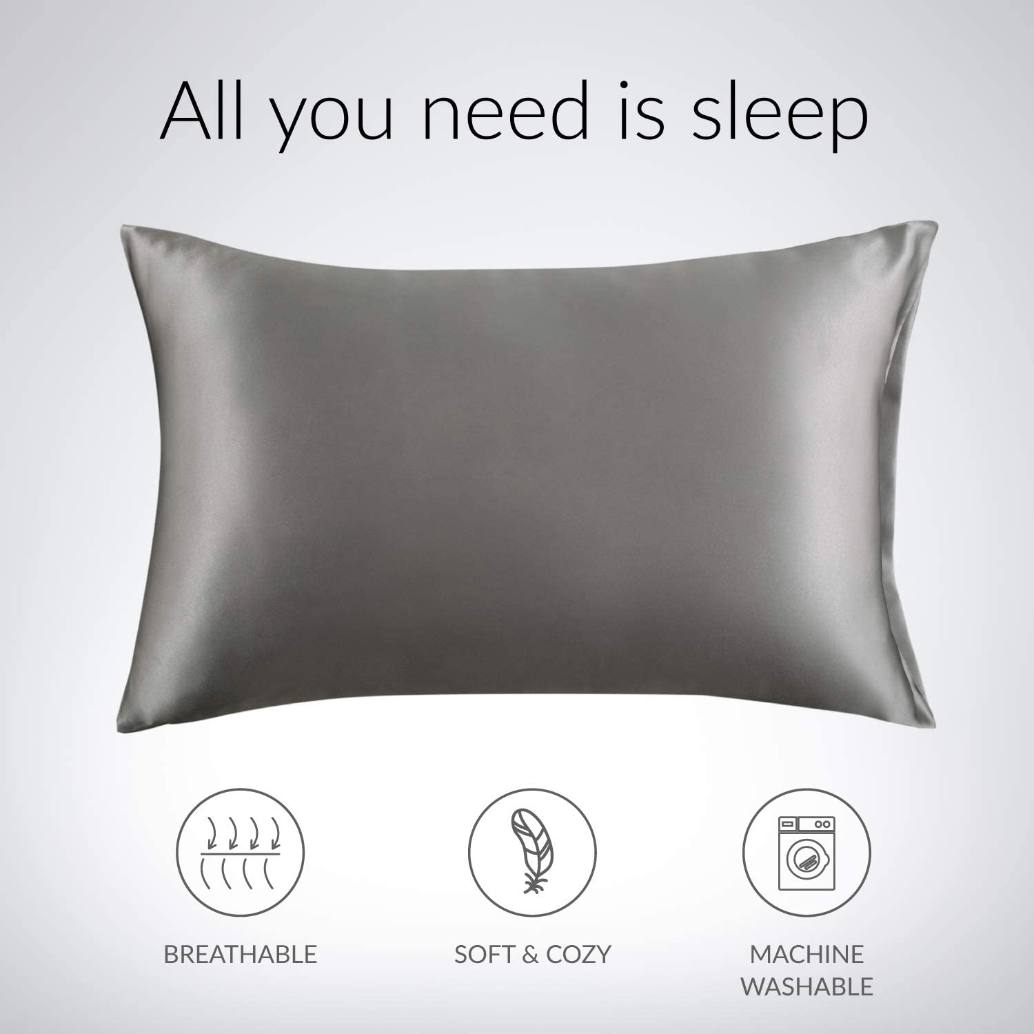 Satin Pillowcase for Hair and Skin, 2-Pack Pillow Cases - Satin Pillow Covers with Envelope Closure, Dark Grey