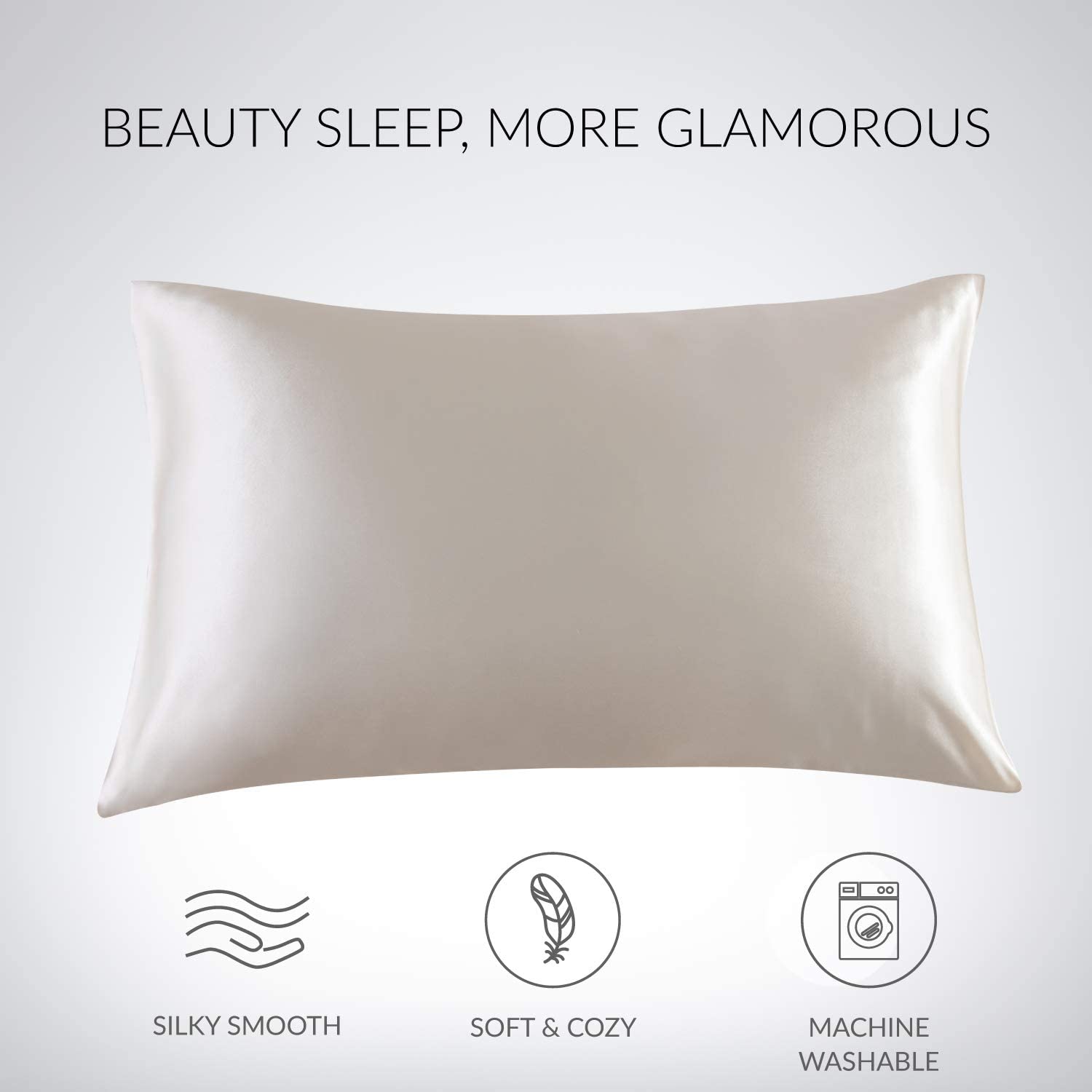 Satin Pillowcase for Hair and Skin, 2-Pack Pillow Cases - Satin Pillow Covers with Envelope Closure, Beige