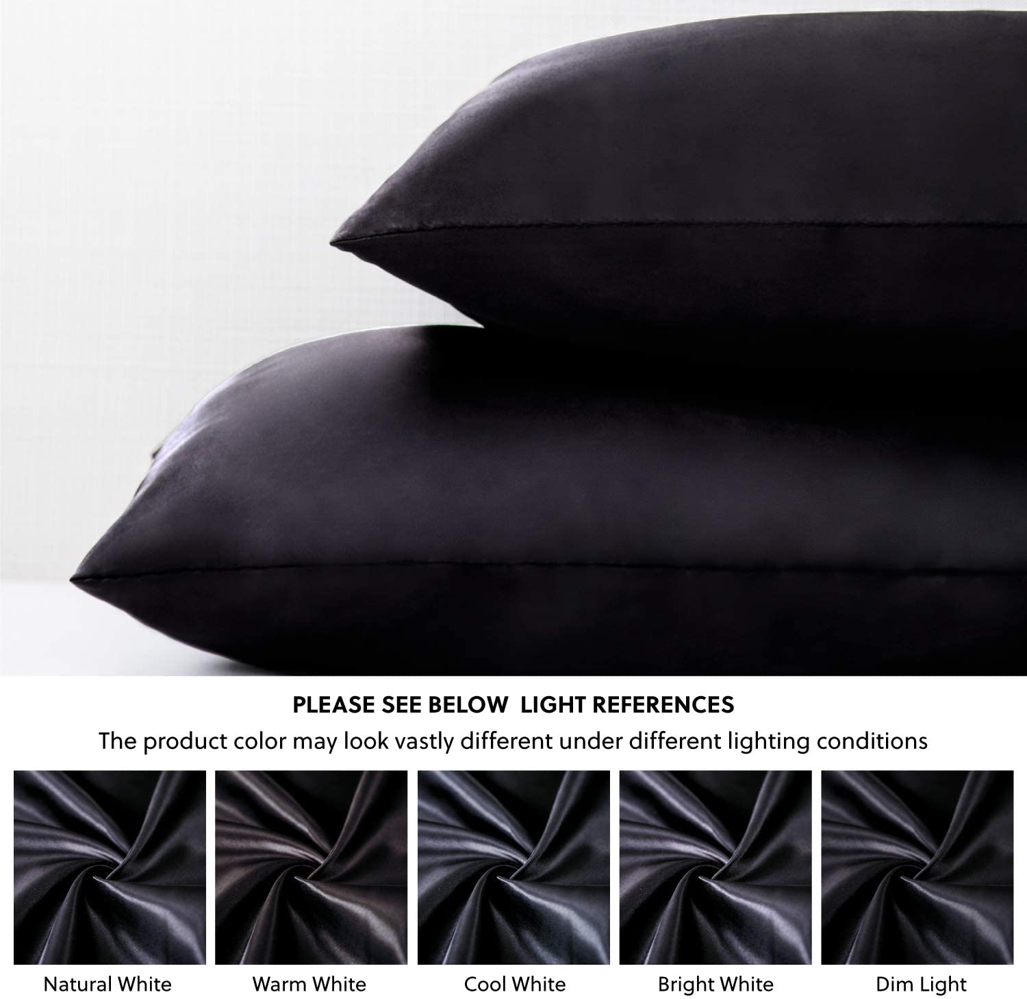 Satin Pillowcase for Hair and Skin, 2-Pack Pillow Cases - Satin Pillow Covers with Envelope Closure, Black