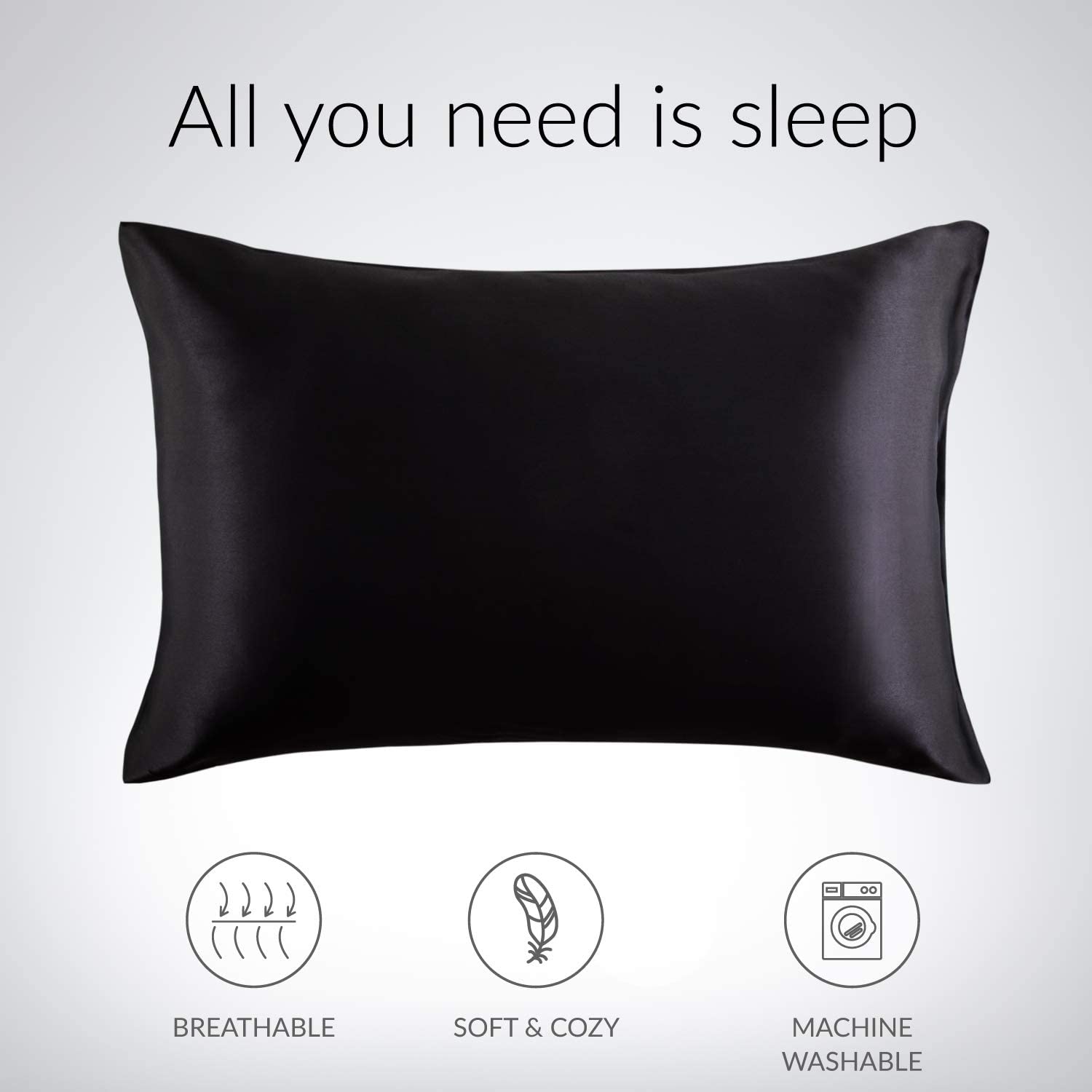 Satin Pillowcase for Hair and Skin, 2-Pack Pillow Cases - Satin Pillow Covers with Envelope Closure, Black