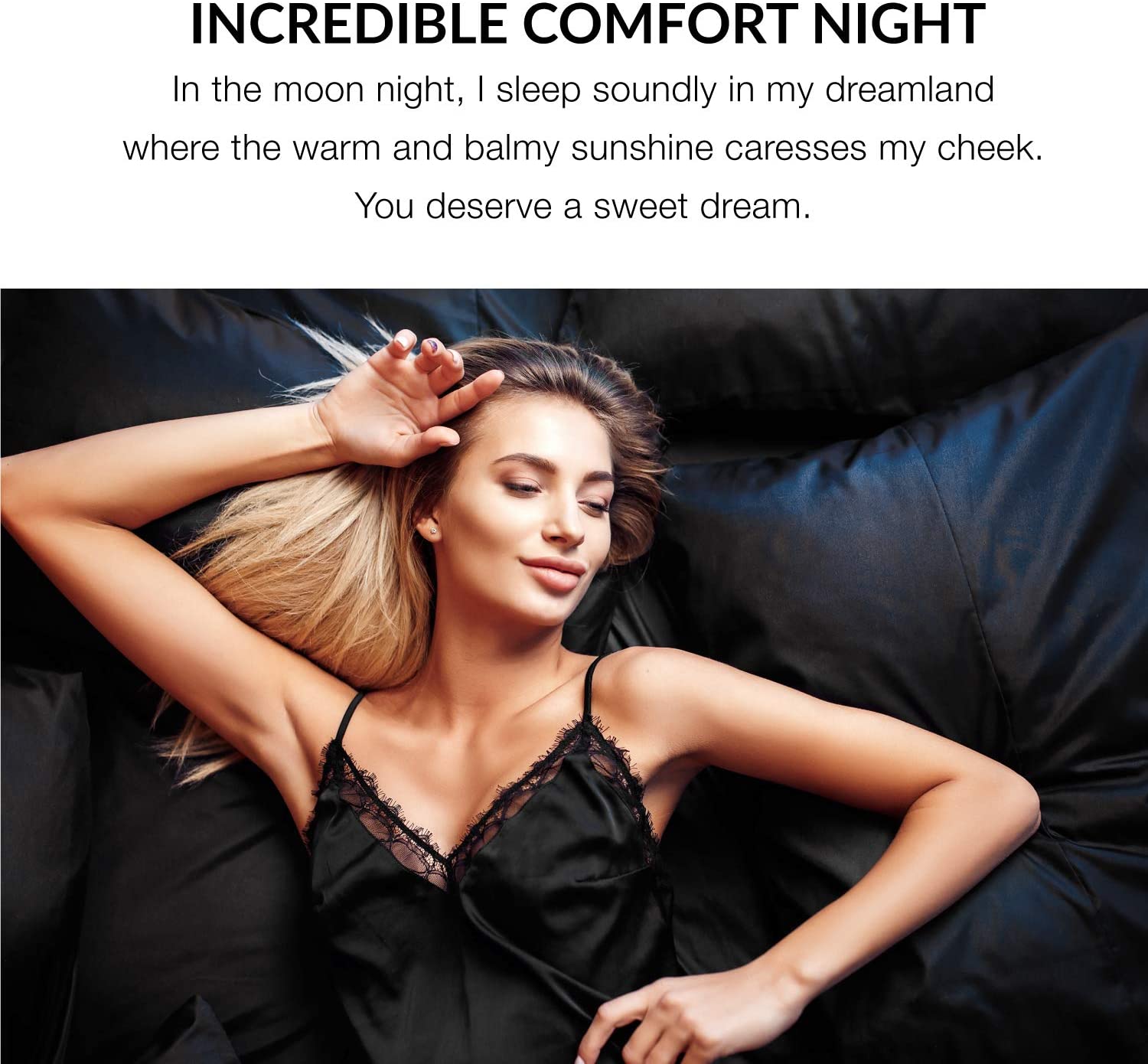Satin Pillowcase for Hair and Skin, 2-Pack Pillow Cases - Satin Pillow Covers with Envelope Closure, Black