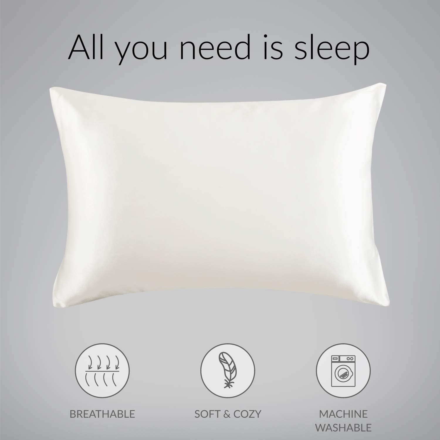 Satin Pillowcase for Hair and Skin, 2-Pack Pillow Cases - Satin Pillow Covers with Envelope Closure,  Ivory
