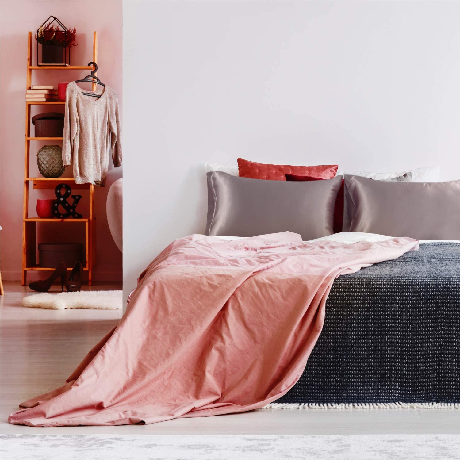 Satin Pillowcase for Hair and Skin, 2-Pack Pillow Cases - Satin Pillow Covers with Envelope Closure, Rose Taupe