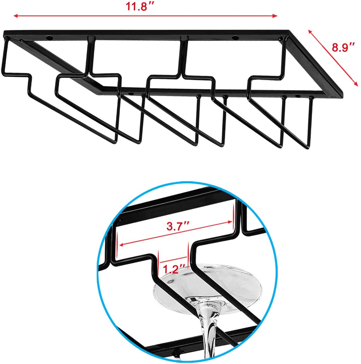 Wine Glasses Rack Under Cabinet Stemware Rack,Wine Glass Hanger Rack Wire Wine Glass Holder Storage Hanger for Cabinet Kitchen Bar (3 Rows)