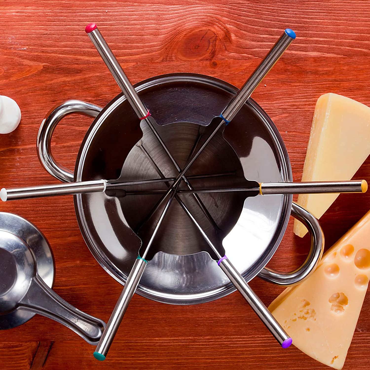 Set of 12 Stainless Steel Fondue Forks 9.5" - Color Coding Cheese Fondue Forks with Heat Resistant Handle for Chocolate Fountain Cheese Fondue Roast Marshmallows