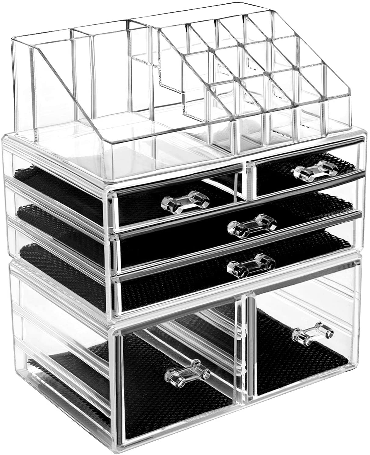 Makeup Organizer 3 Pieces Acrylic Cosmetic Storage Drawers and Jewelry Display Box, Clear