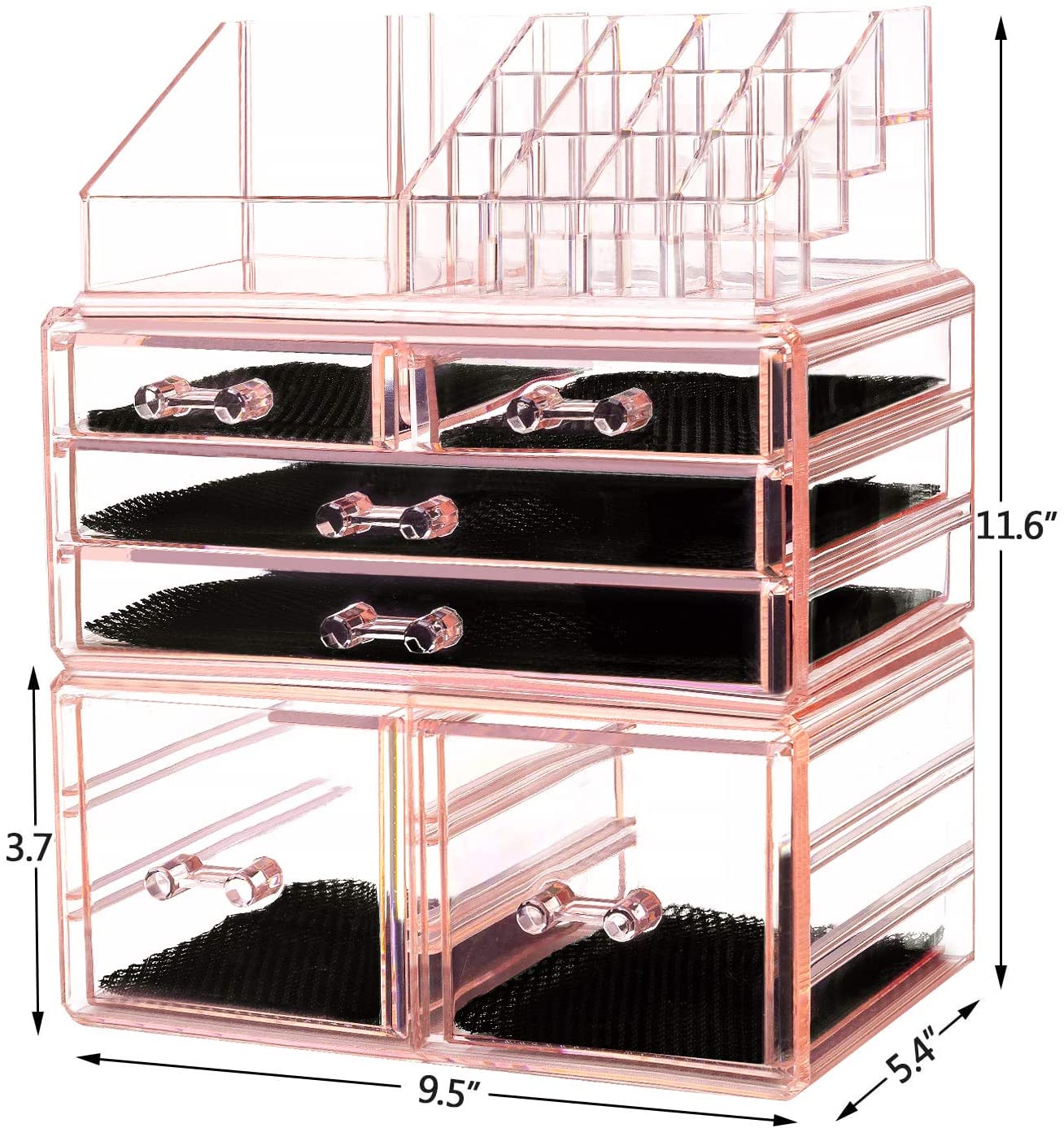 Makeup Organizer 3 Pieces Acrylic Cosmetic Storage Drawers and Jewelry Display Box, Pink