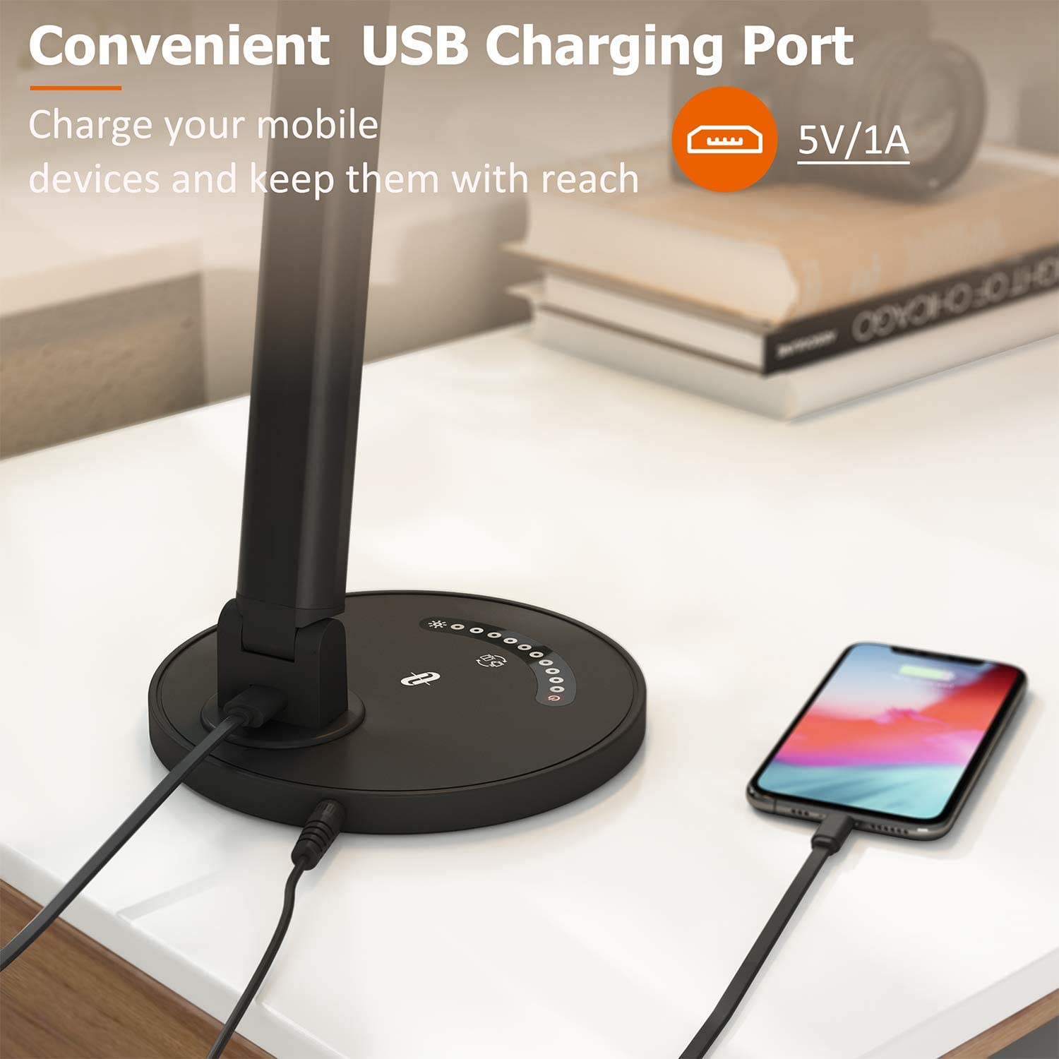 TT-DL13B LED Desk Lamp Eye-caring Table Lamps, Dimmable Office Lamp with USB Charging Port, Touch Control, 12W, 5 Color Modes, Philips EnabLED Licensing Program (Black)