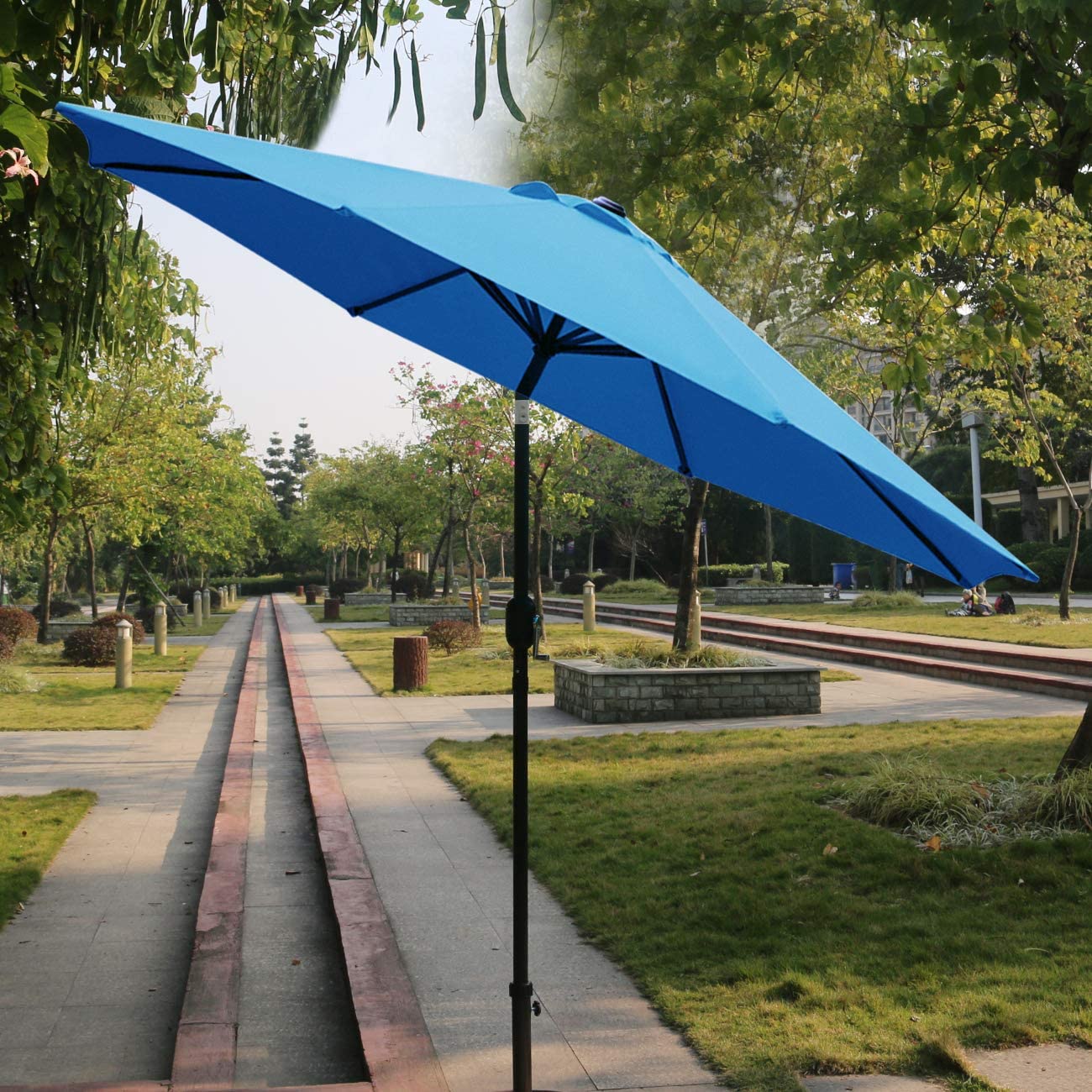 Patio, Lawn & Garden 9' Patio Umbrella Outdoor Table Umbrella with 8 Sturdy Ribs (Blue)