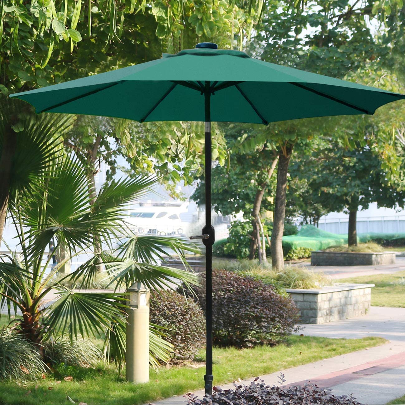 Patio, Lawn & Garden 9' Patio Umbrella Outdoor Table Umbrella with 8 Sturdy Ribs (Dark Green)