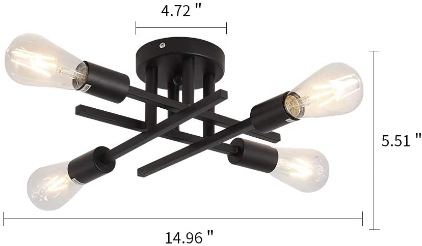 Semi Flush Mount 4 Light Ceiling Light Matte Black with E26 Base Modern Chandelier for Farmhouse Kitchen Dining Room Bedroom Study Living Room