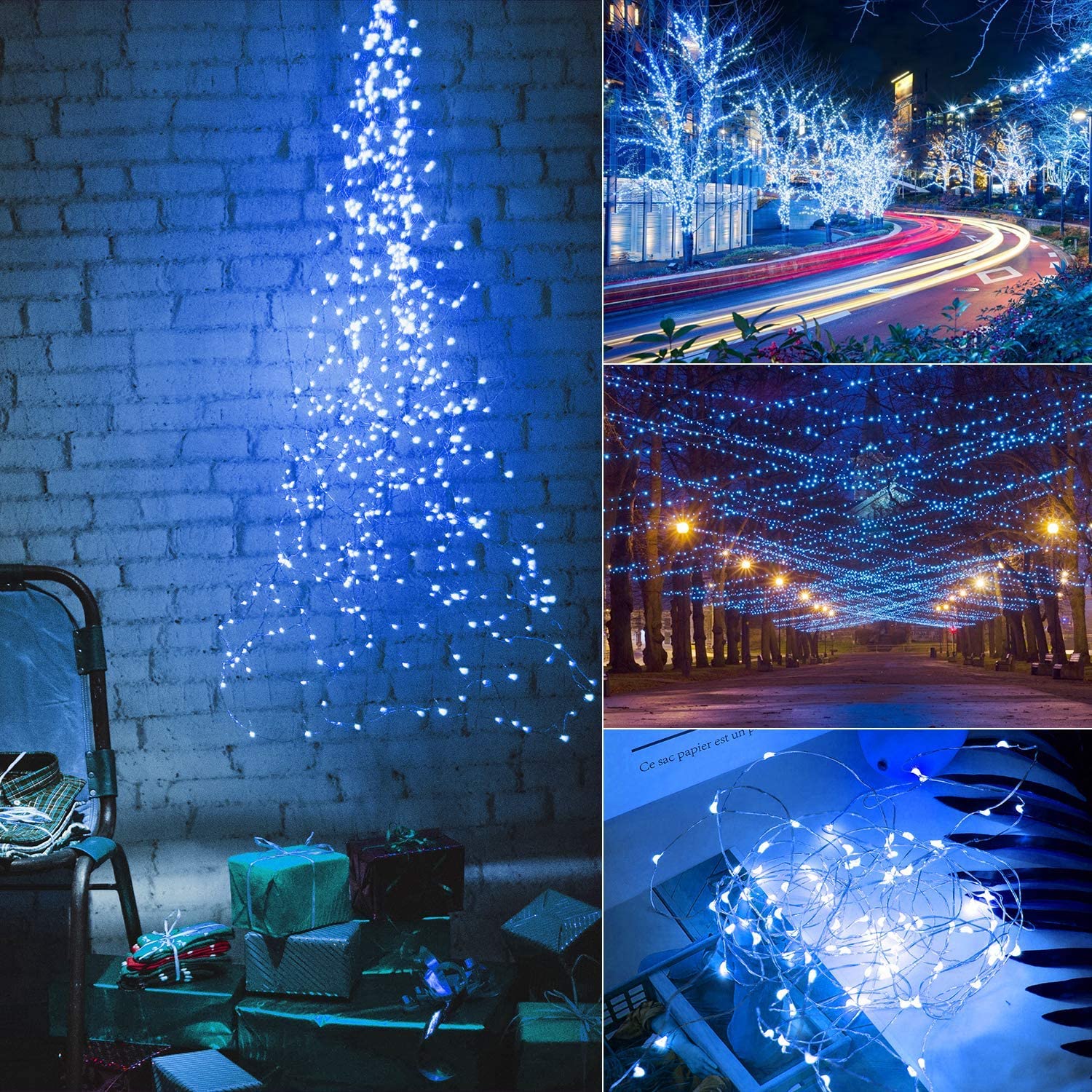 Outdoor Solar String Lights, 2 Pack 33 Feet 100 Led Solar Powered Fairy Lights with 8 Lighting Modes Waterproof Decoration Copper Wire Lights for Patio Yard Trees Christmas Wedding Party (Blue)