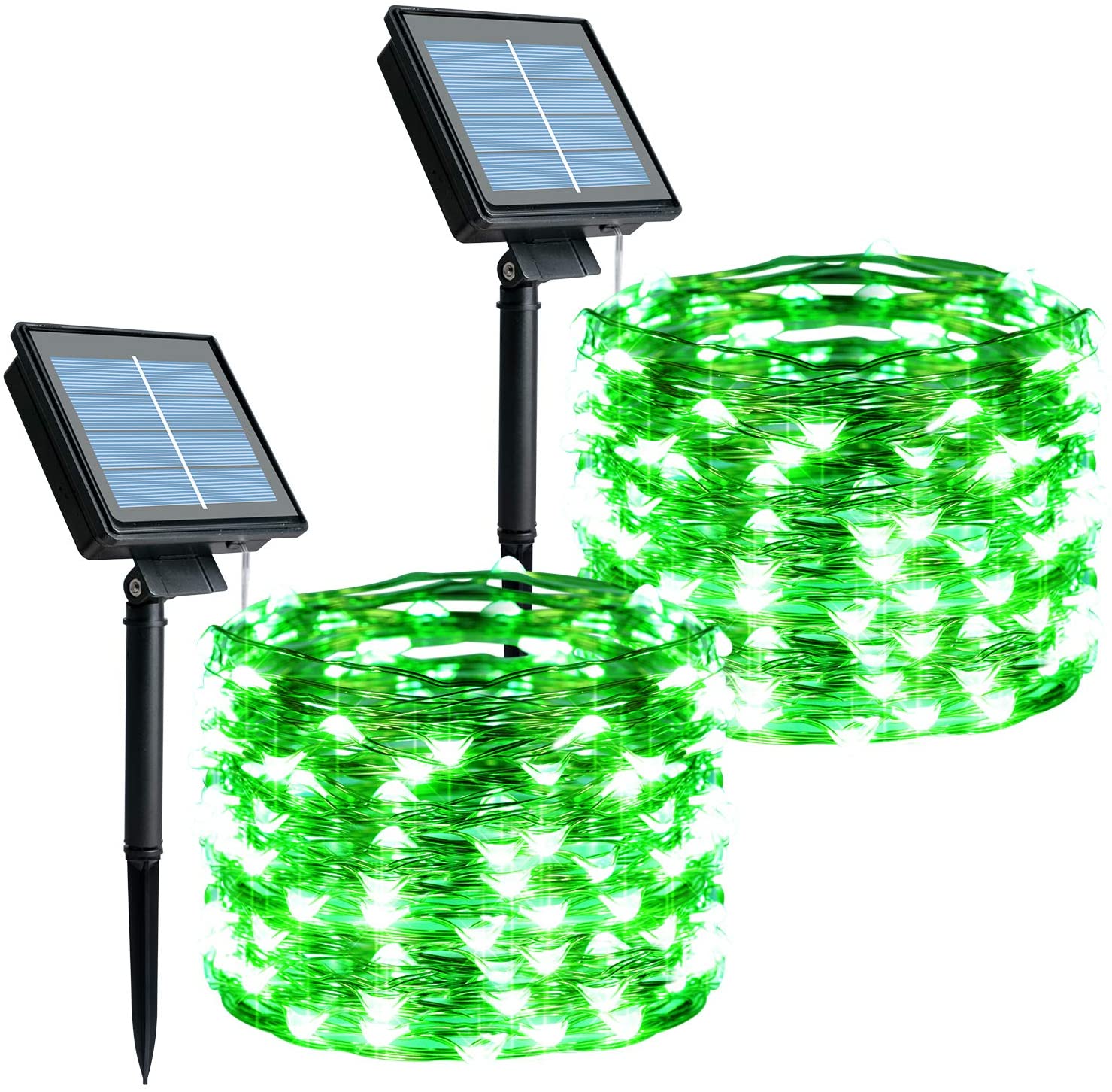Outdoor Solar String Lights, 2 Pack 33Feet 100 Led Solar Powered Fairy Lights with 8 Modes Waterproof Copper Wire Lights for Indoor Outdoor Patio Yard Trees Party Decor (Green)