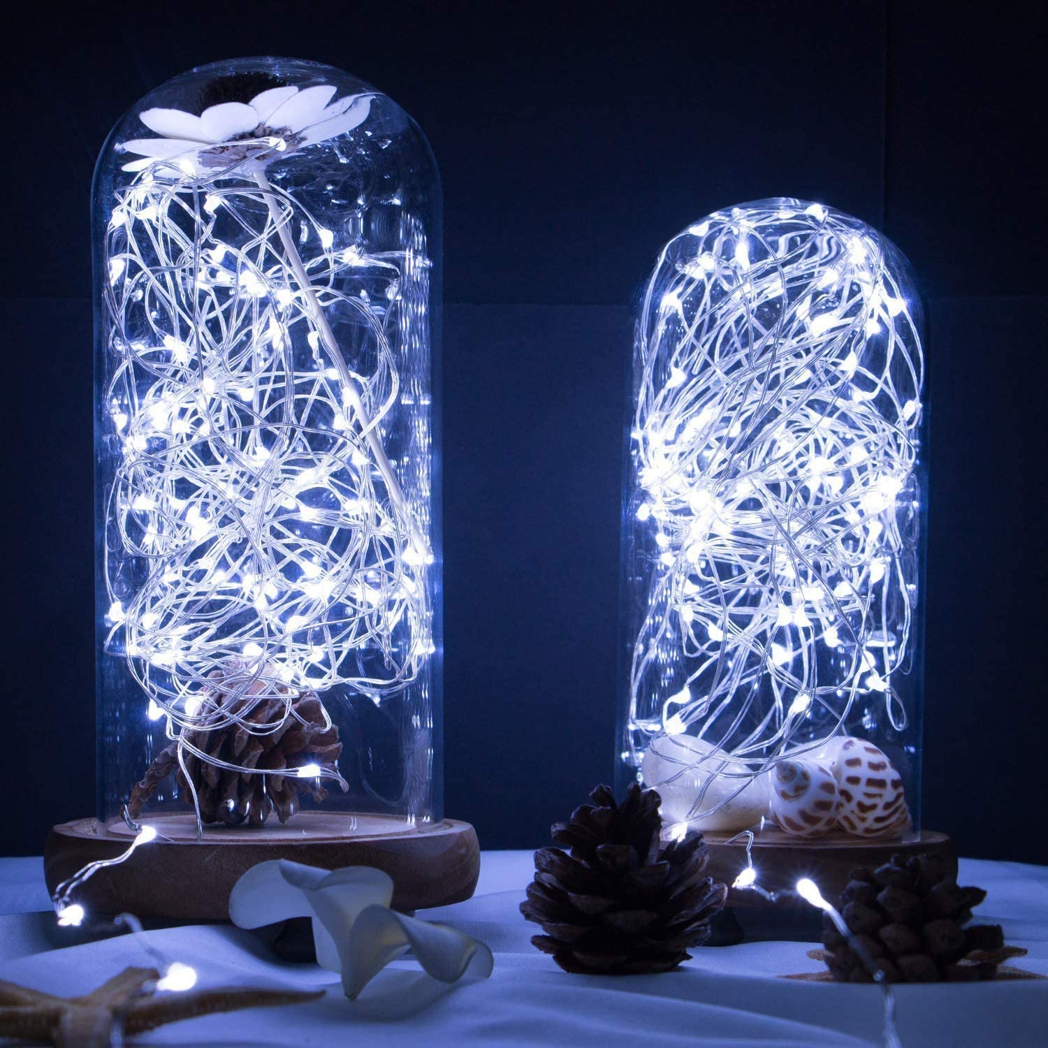 Outdoor Solar String Lights, 2 Pack 33 Feet 100 Led Solar Powered Fairy Lights with 8 Lighting Modes Waterproof Decoration Copper Wire Lights for Patio Yard Trees Christmas Wedding Party (Pure White)