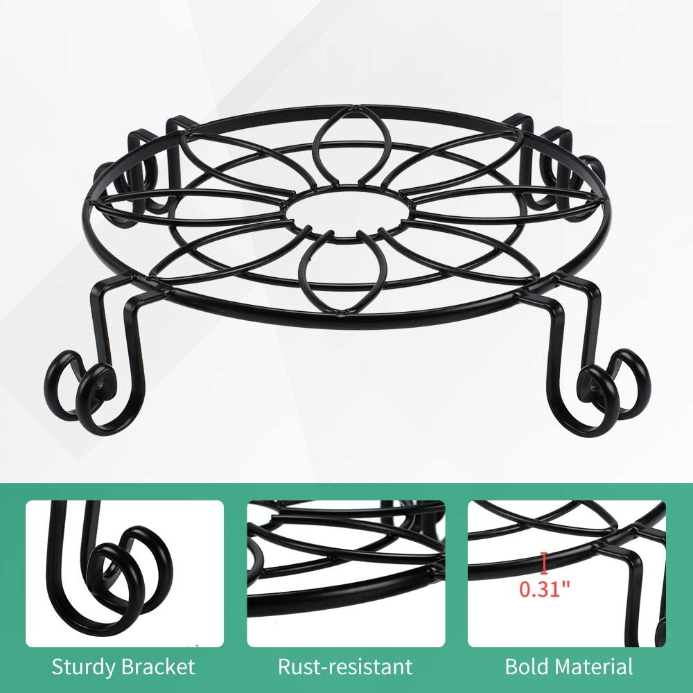 Metal Plant Stand, Heavy Duty Plant Stand for Indoor and Outdoor, Black Flower Pot Holder Display with Scroll Pattern Perfect for Home, Garden, Patio(2 Pcs)