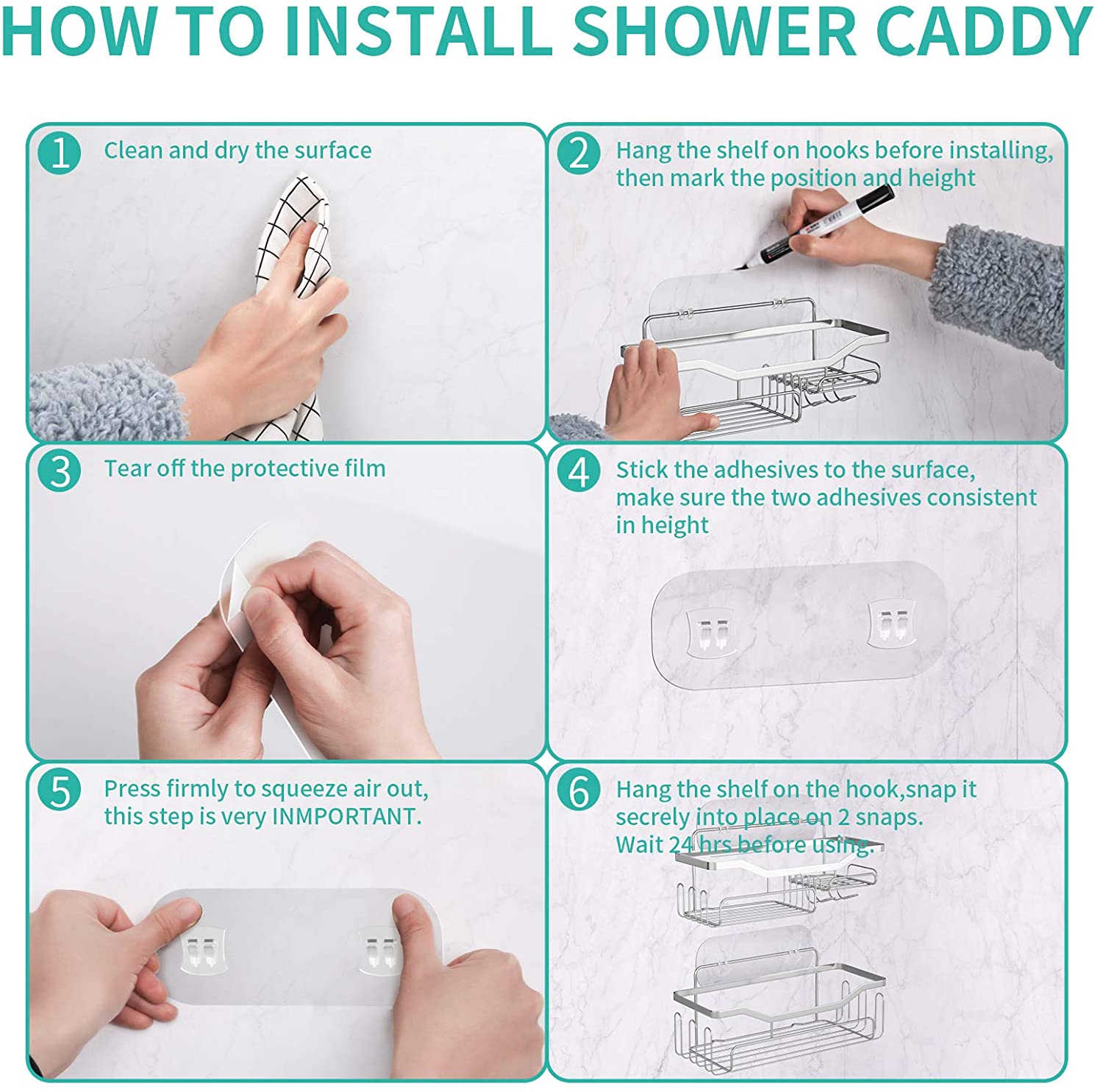 Shower Caddy Shower Storage Rack with 11 Hooks for Hanging Shower Ball and Razor, Shampoo Holder Organizer No Drilling Shower Shelf with 4 Traceless Adhesive Hooks