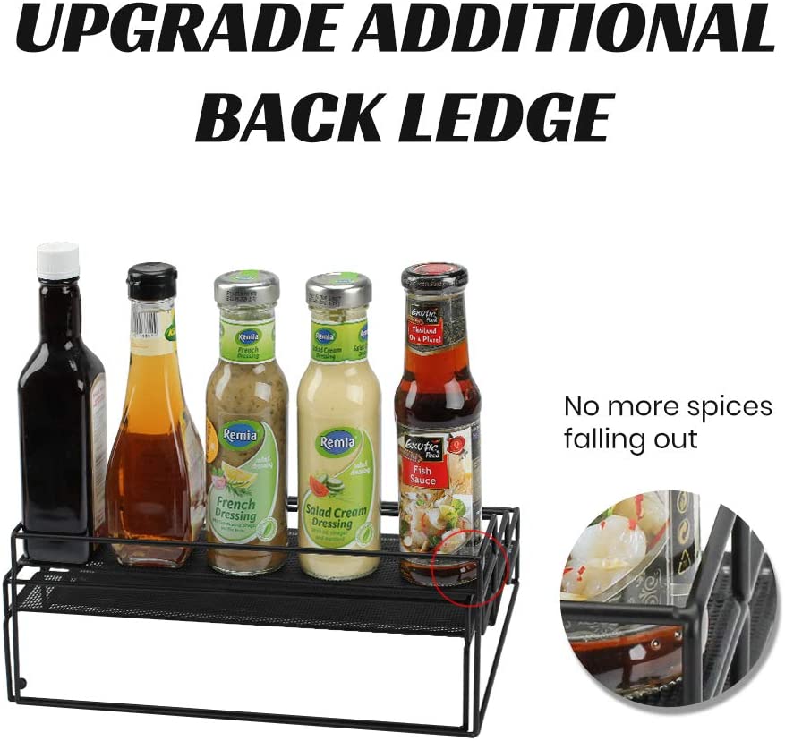 Organizer Spice Racks 3 Tier Expandable Spice Rack Organizer for Cabinet Kitchen Shelf Organizers Step Holder Riser for Pantry Bathroom-Black