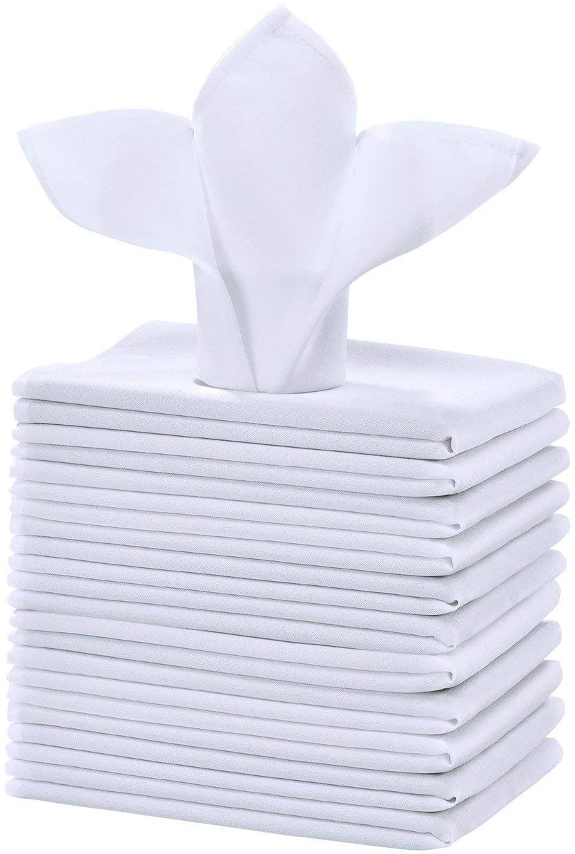 Polyester Cloth Napkins 1-Dozen, Solid Washable Fabric Napkins Set of 13, Perfect for Weddings, Parties, Holiday Dinner White