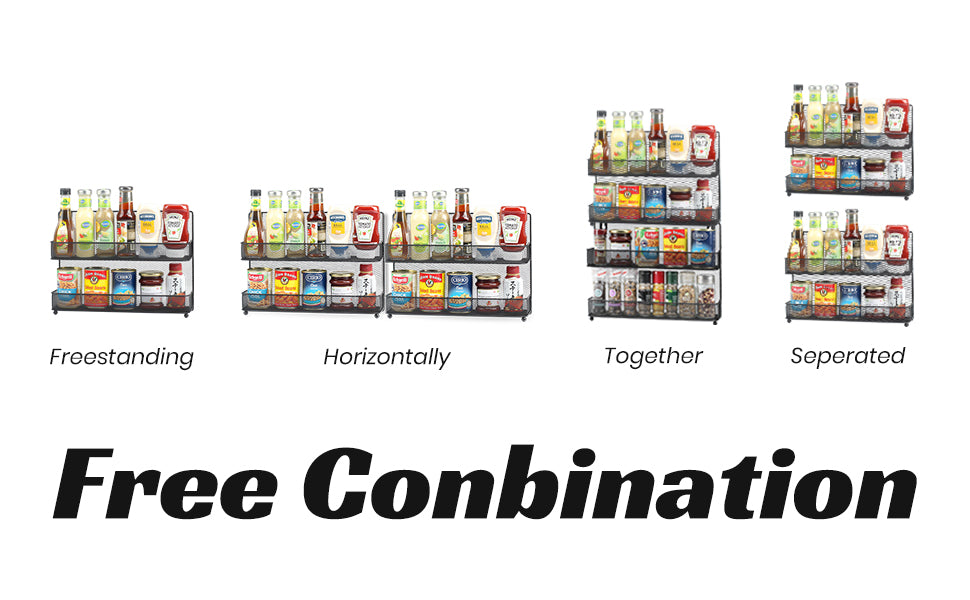 Wall Mount Spice Rack Organizer Mesh Seasoning Rack Hanging Spice Storage Holder for Door-Black-2 Pack 2 Tier