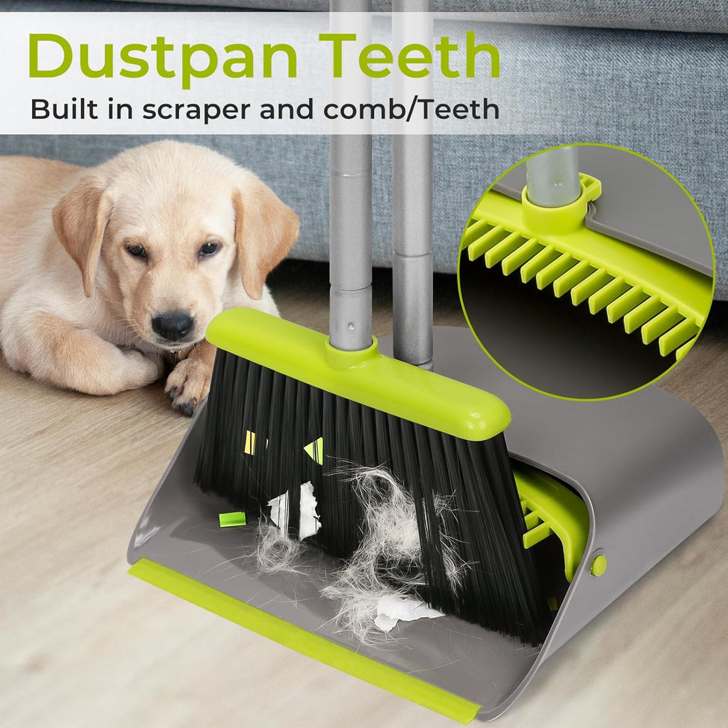 Broom and Dustpan Comb Set for Home, 52" Long Handle Standing Dustpan for Home Room Kitchen Office Lobby Outdoor Floor Use