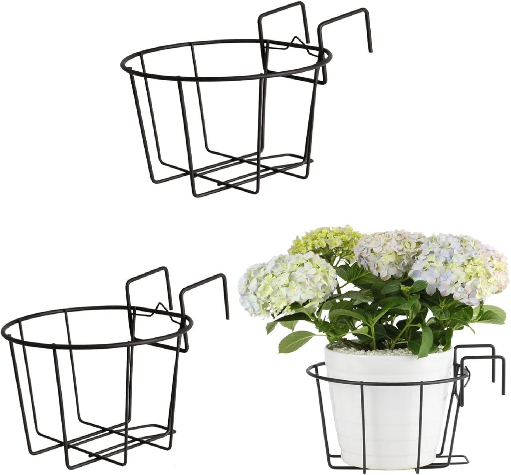 TreeLen 3Pack 10inch Railing Planters Outdoor Balcony Hanging Baskets for Plants Fence Planters Metal Potted Stand Indoor Porch Railing Planters Flower Pot Holder
