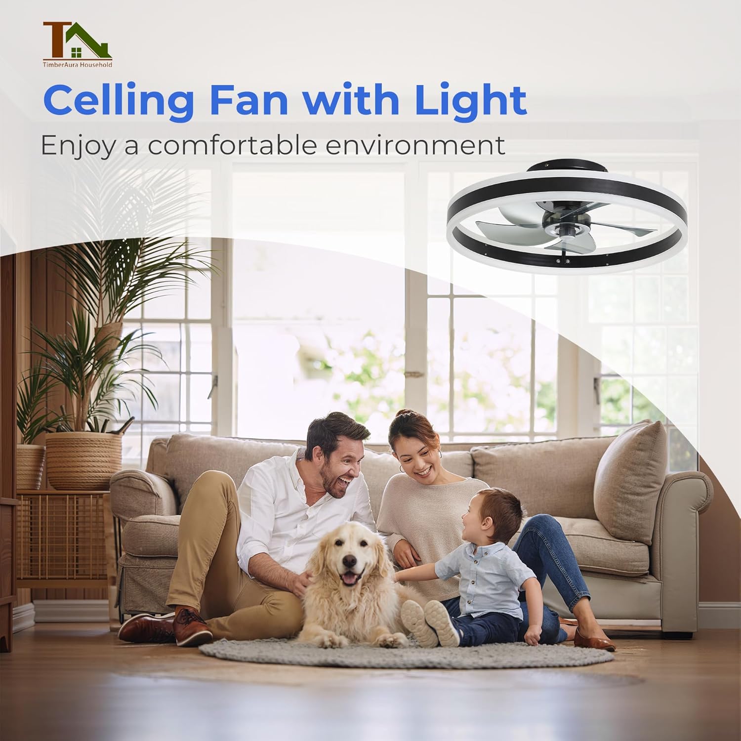 Ceiling Fans with Lights and Remote, 20'' Low Profile Fan, 3000-6000K Dimmable Modern Flush Mount LED Fandelier, 6 Speeds Reversible DC Motor, Black Ceiling Fan for Bedroom Living Room