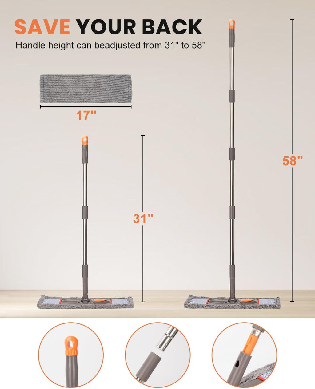 Microfiber Mops for Floor Cleaning,Flat Floor Mop with 2 Reusable Washable Pads,Wet Dry Mop for Hardwood, Vinyl, Laminate, Tile Floor Cleaning Gray
