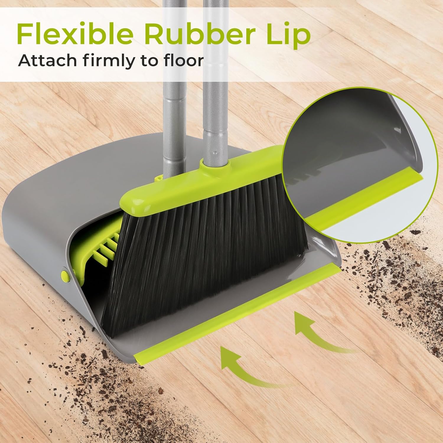 Broom and Dustpan Comb Set for Home, 52" Long Handle Standing Dustpan for Home Room Kitchen Office Lobby Outdoor Floor Use