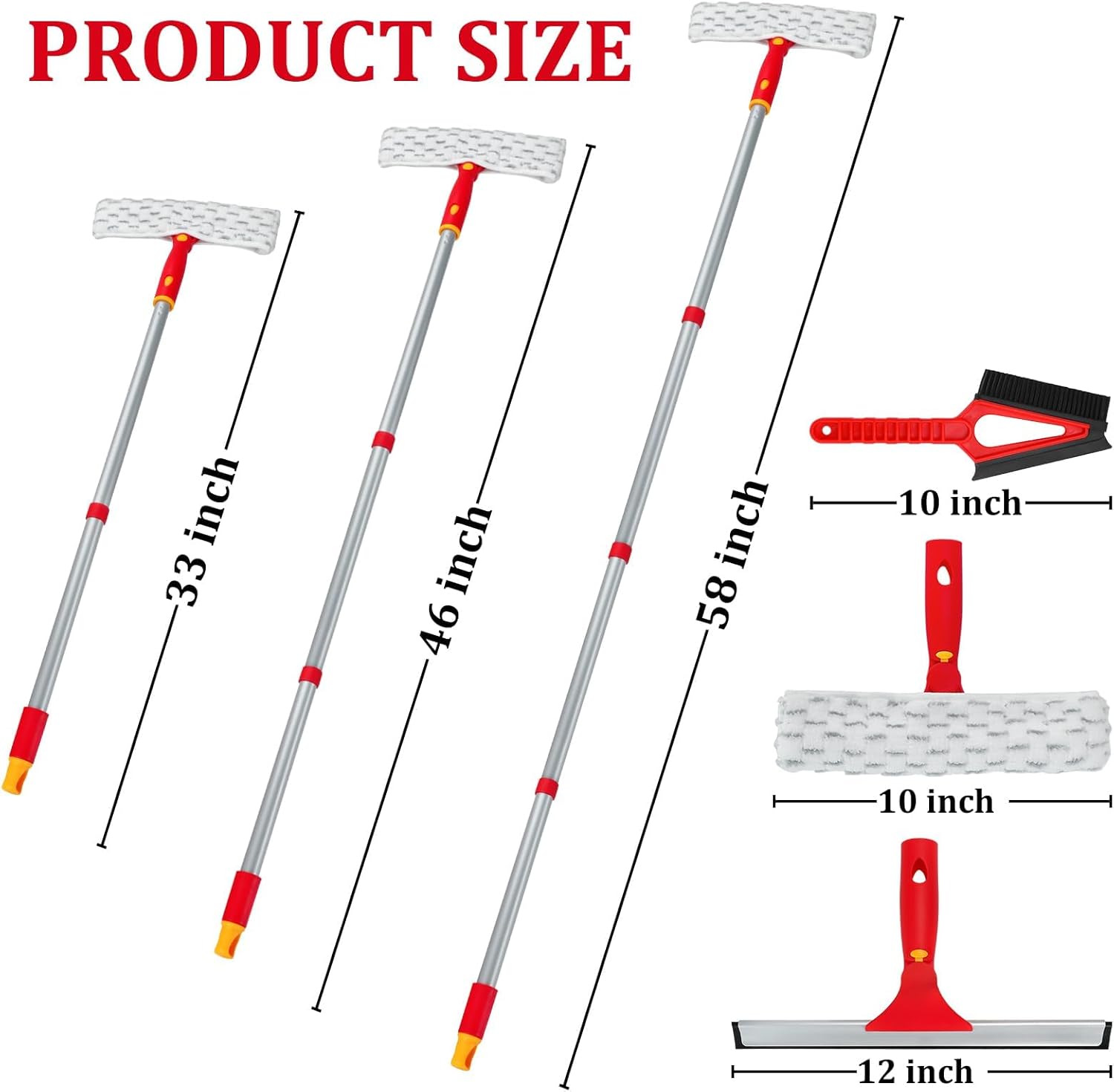 Long Handle Window Cleaning Kit,Rotatable Rubber Squeegee and Microfiber Scrubber,with Window Track Cleaning Tools- Window Cleaner Tool for Indoor Outside Window Glass Door Mirror Car Windshield