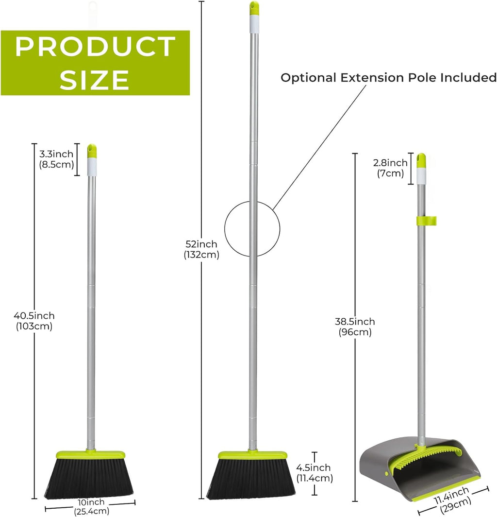 Broom and Dustpan Comb Set for Home, 52" Long Handle Standing Dustpan for Home Room Kitchen Office Lobby Outdoor Floor Use