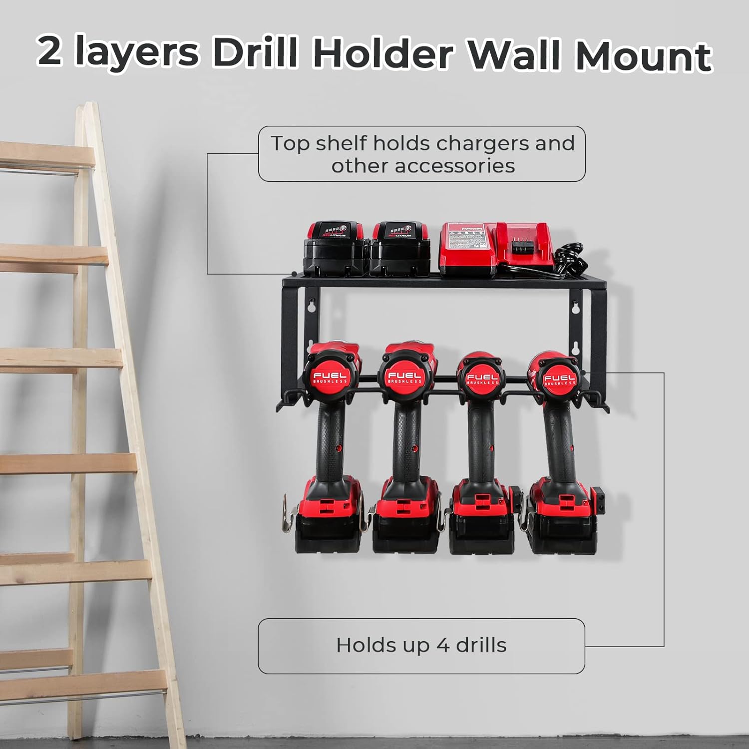 TreeLen Power Tool Organizer, Drill Holder Wall Mount,Heavy Duty Tool Shelf & Storage Rack, Great as Tool Box Organizers and Storage